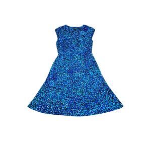 Lauren Ralph Lauren Midi A-Line Blue Abstract Print Dress 10 Whimsygoth Preppy